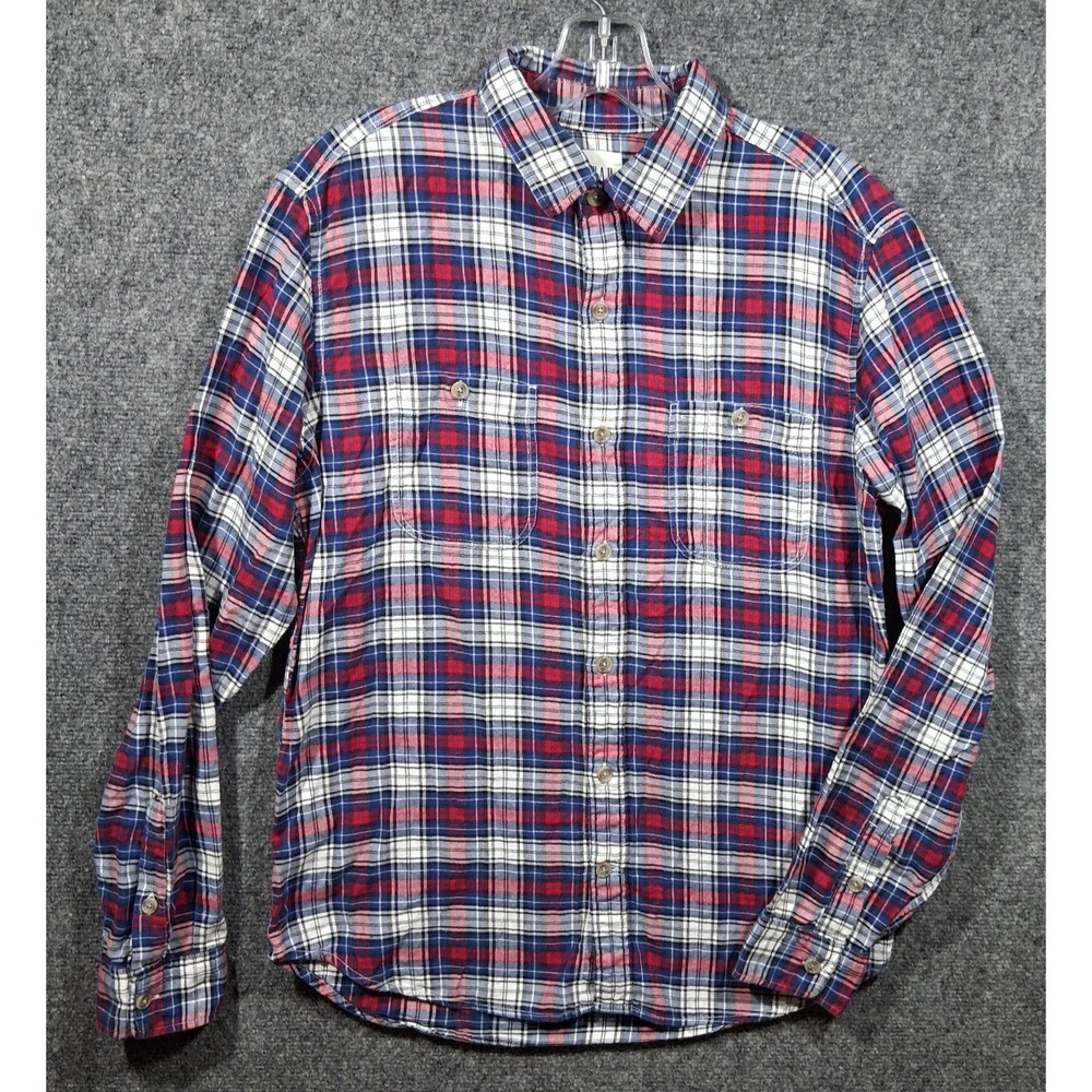Gap Mens Flannel Classic Plaid Button Down Shirt Blue Red‎ White S 353598-01